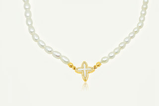Cross Flower Necklace with 5A Freshwater Pearls