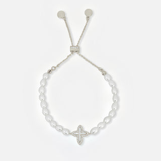 Cross Flower Bracelet with 5A Freshwater Pearls