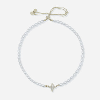 Cross Flower Necklace with 5A Freshwater Pearls